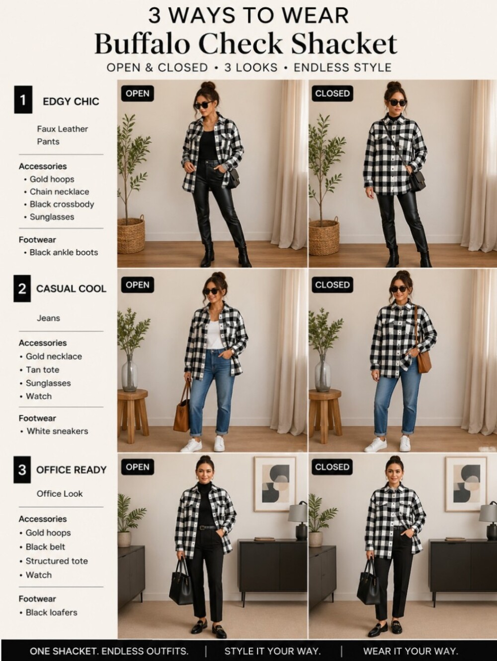 Steve Madden Eldridge shirt jacket shacket snaps pockets houndstooth…
